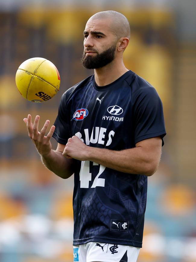 Adam Saad took nine kick-ins against the Bulldogs. Picture: Getty