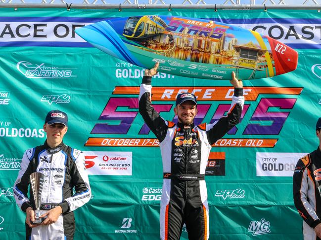 Anthony Abbasse (left) won the Race of Stars international karting event at Pimpama's Extreme Karting facility. Picture credit: Ben Roehlen/Pace Images