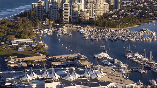 Aerial photos of Mariner's Cove on The Spit at the Gold Coast.