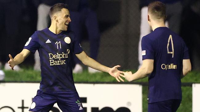 Wade Dekker celebrates the opening goal of the game.