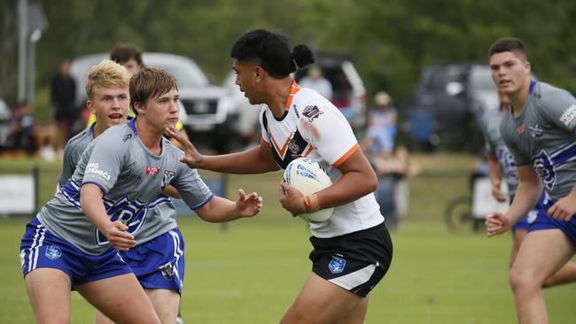 Dallis Taoai in action for the Macarthur Wests Tigers against the North Coast Bulldogs during round two of the Andrew Johns Cup at Kirkham Oval, Camden, 10 February 2024. Picture: Warren Gannon Photography.