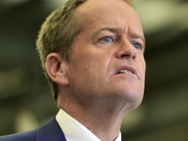 Opposition and Labor leader Bill Shorten talking with media at the Bohle TAFE North campus. Picture: Wesley Monts