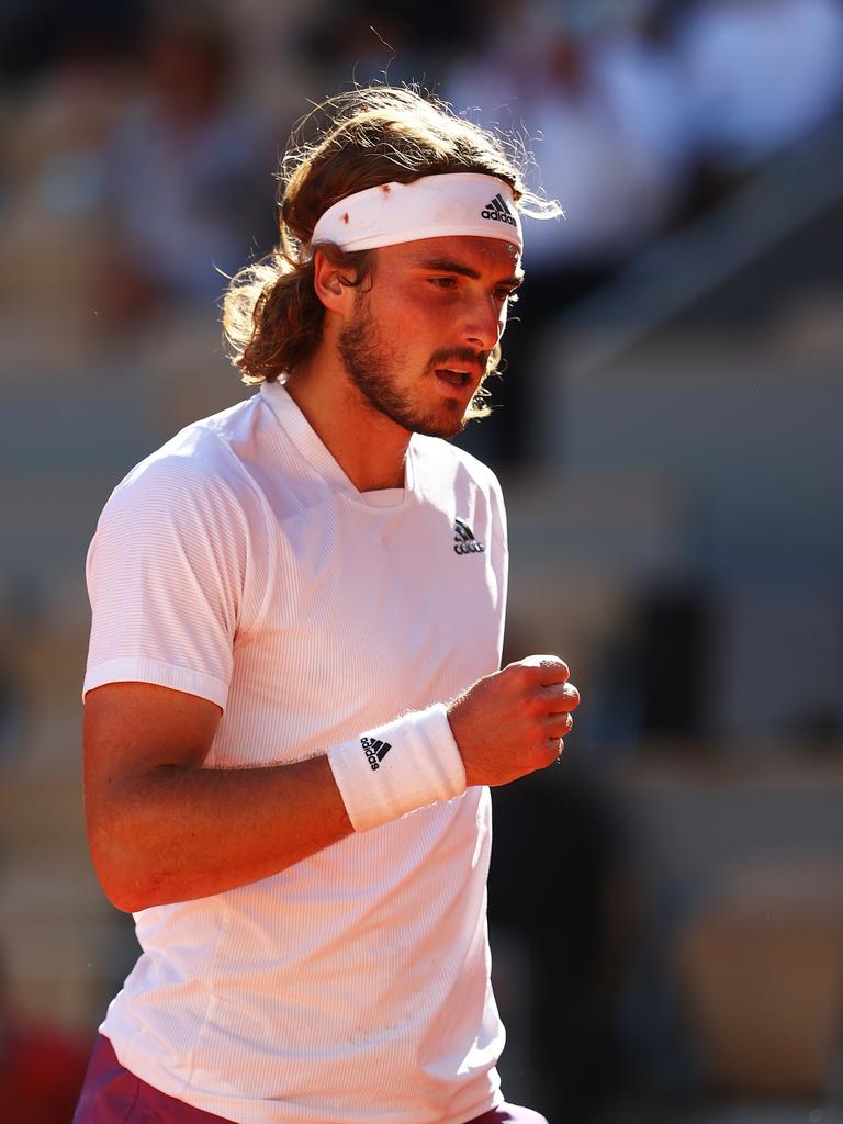 Stefanos Tsitsipas during the 2021 French Open final.