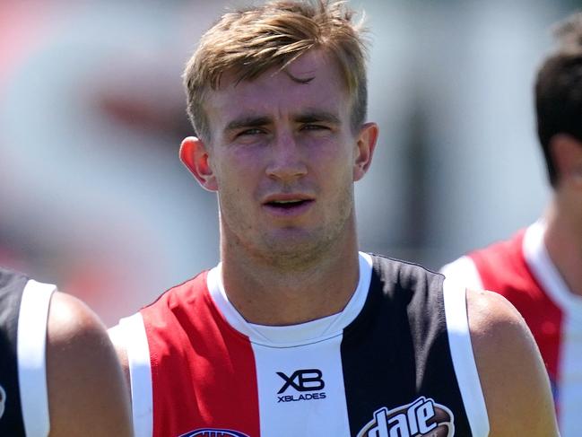 Dougal Howard of the Saints in action during a St Kilda Saints training session at RSEA Oval in Melbourne, Wednesday, January 29, 2020. (AAP Image/Sean Garnsworthy) NO ARCHIVING