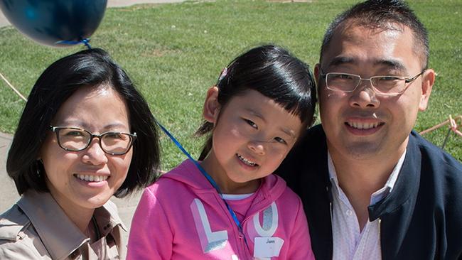 Joanna Xu with Sandy Chi and Feng Xu at the Rouse Hill Anglican College's kindergarten orientation day.