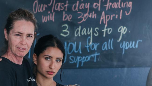 52 Esspresso’s Bec Caitlin (L) and Tatiane Smit in the Nobby Beach precinct recently announced they would be closing on Sunday after being told they would not be able to trade beyond April. Picture: Glenn Campbell