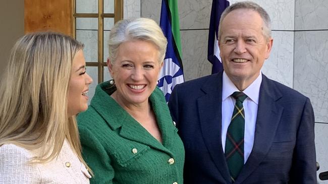 CANBERRA, AUSTRALIA. NewsWire Photos. SEPTEMBER 5, 2024. Former federal Labor leader Bill Shorten announces his retirement in at Parliament House in Canberra. Chloe (wife) and Clementine (daughter). Picture: NewsWire. Picture: NewsWire