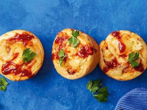 Barbecue chicken and pineapple pizza scrolls.