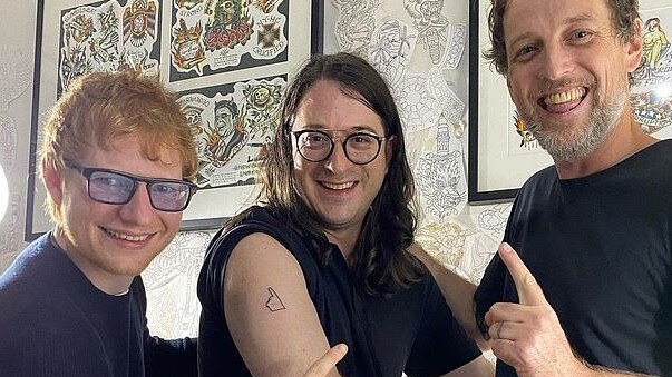 Sheeran and Matt Gudinski got new tattoos in memory of Michael. Picture: Instagram.