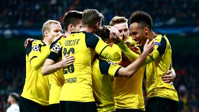 Borussia Dortmund celebrate Marco Reus’s goal.