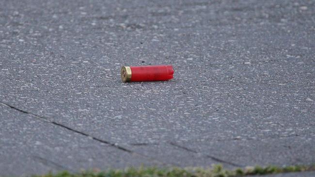 A shotgun shell at the scene of a drive-by shooting in Port Melbourne. Picture: Hamish Blair