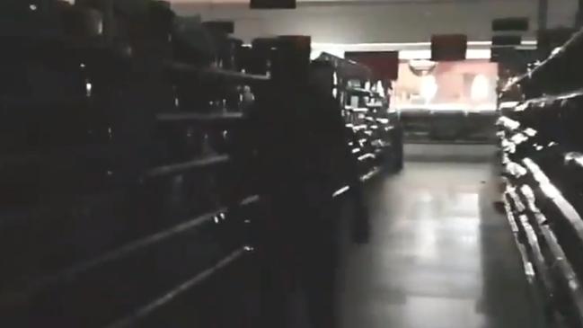 A Brisbane supermarket during today’s widespread power outage. Picture: Ch9 News