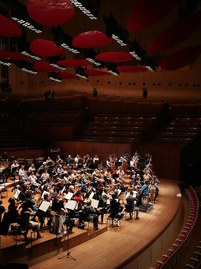 SSO musicians on the new stage in the Concert Hall. Picture: Jane Dempster