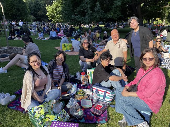 The Sgordonez family at Treasury Gardens in the Melbourne CBD for the 2024 New Year's Eve fireworks. Picture: Gemma Scerri