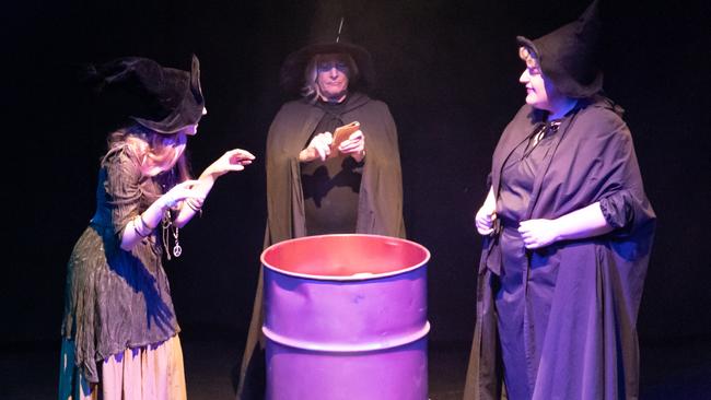 Alicia Rabig as Magrat, Pamela Munt as Granny Weatherwax, Natalie Haigh as Nanny Ogg. Picture: Stephen Dean