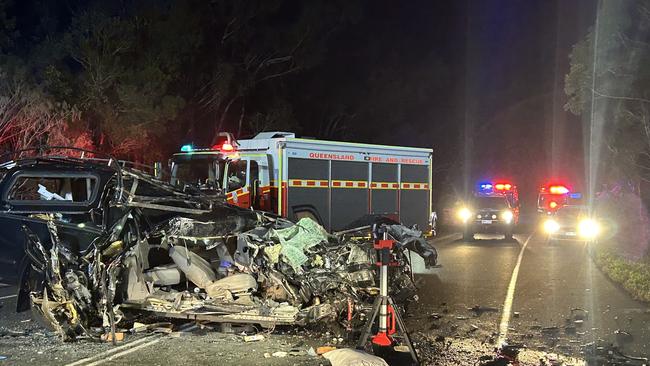 The aftermath of the crash on the Sunshine Coast on Walter Hay Drive between Doonan and Noosaville.