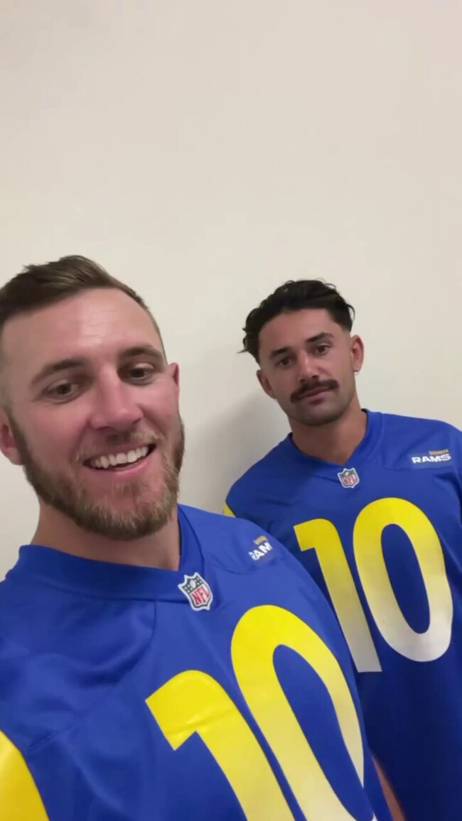 Kurt Capewell and Jesse Arthars at SoFi stadium cheering on the LA Rams. Picture: Instagram