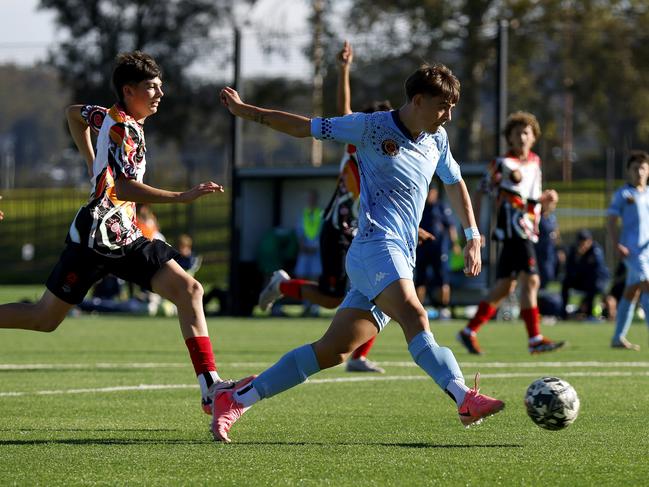 Ben Duroux. Picture: Michael Gorton. U16 Boys NAIDOC Cup at Lake Macquarie Regional Football Facility.