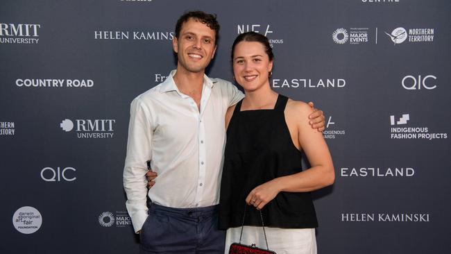 Tim Goldschmidt and Hannah Guilford at the 2024 National Indigenous Fashion Awards (NIFA). Picture: Pema Tamang Pakhrin