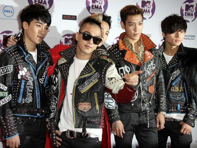 Korean boy band Big Bang in 2011. AP Photo/Joel Ryan