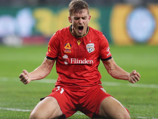 APAC Sports Pictures of the Week - 2020, July 27 - SYDNEY, AUSTRALIA - JULY 25: Kristian Opseth of United celebrates scoring a goal during the round 26 A-League match between the Wellington Phoenix and Adelaide United at Bankwest Stadium on July 25, 2020 in Sydney, Australia. (Photo by Matt King/Getty Images)