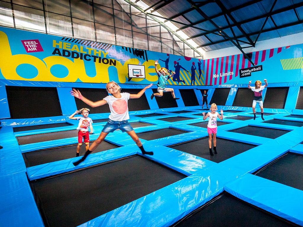 <h2><strong>Jump into Bounce Bali</strong></h2><p>An indoor trampoline park at the <a href="https://www.bouncebali.com/" target="_blank" rel="noopener">Finns Recreation Club</a> in happening Canggu, this is one creative way to burn off some energy. Ideal for active families and kids looking for a safe place to proper themselves, this venue also offers rubber bounce board sessions for skateboard, snowboard and wakeboard enthusiasts.</p><p>To make the most of your day a Finns Bali Super Fun Pass gives you access to the Splash Park and Finns Recreation Club, Finns Beach Club and Finns VIP Beach Club. You'll also get an hour at Bounce, Strike Ten Pin Bowling, Cubby House Kids Club and use of a single day bed. Picture: Bounce Bali</p><p class="button-common"><a title="https://www.bouncebali.com/" href="https://www.bouncebali.com/" target="_blank" data-cta="https://www.bouncebali.com/" data-editable="true">Book here</a></p>