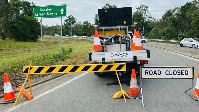 A stuck wind turbine caused traffic chaos on the Warrego Highway near Ipswich. Picture: Facebook/David Martin: Ipswich