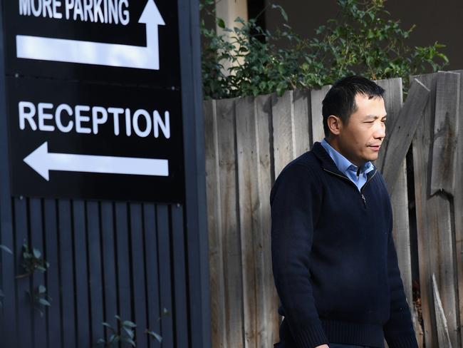 Jack Chen outside the serviced apartments where the Brighton siege took place. Picture: Nicole Garmston