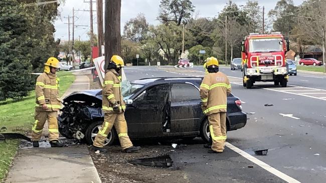 Police and emergency crews responded to a collision at Kangaroo Flat on Friday morning. Picture: Julieanne Strachan.