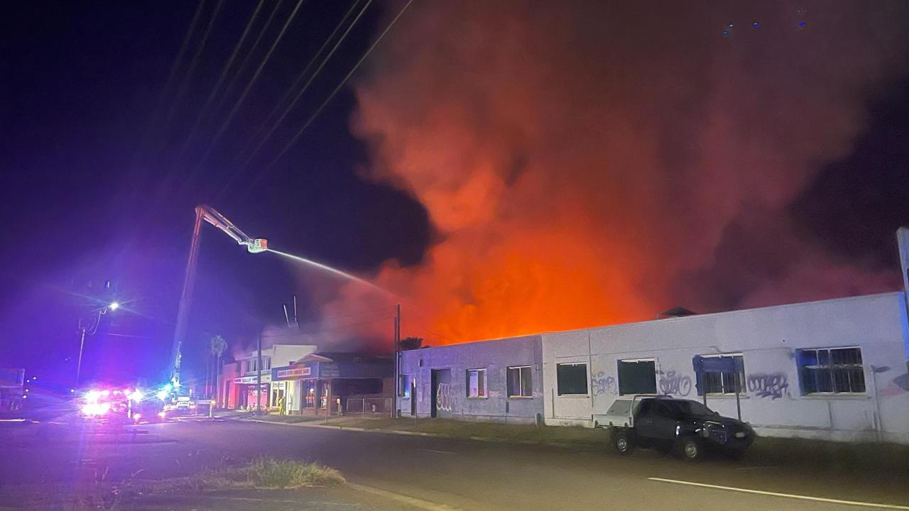 The fire at Bishop St, Woolner. Picture: Glenn Campbell