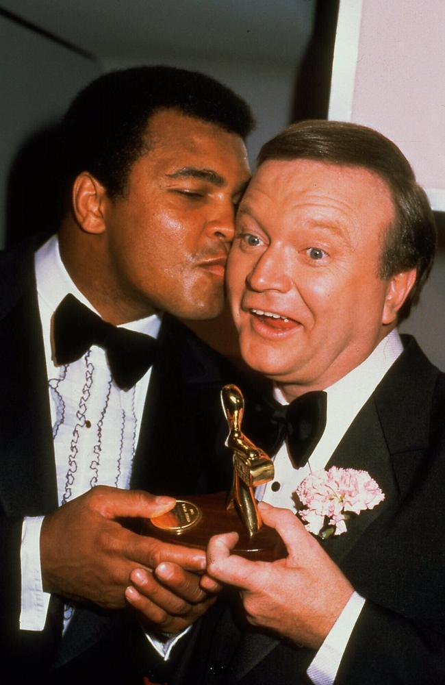 Famous picture of Bert Newton and guest, boxer Muhammad Ali at the TV Week Logie Awards in 1979. Picture: Supplied
