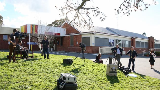 Media outside the entrance to Yass District Hospital, where Mrs Tromp was first treated. Picture: Ray Strange.