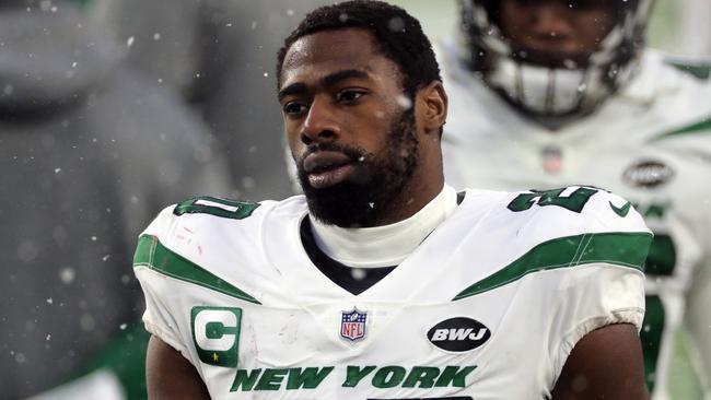 FOXBOROUGH, MA - JANUARY 03:Marcus Maye #20  of the New York Jets follows the action against the New England Patriots at Gillette Stadium on January 3, 2021 in Foxborough, Massachusetts. (Photo by Al Pereira/Getty Images)