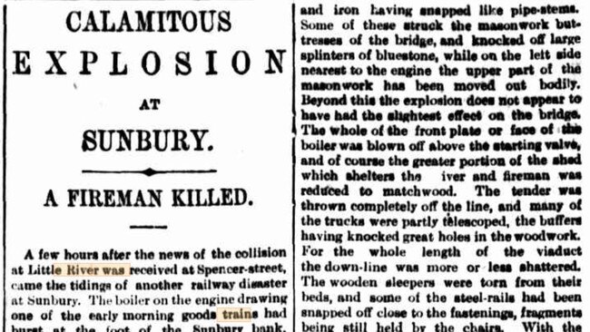 The Sunbury accident is reported in The Argus on April 6, 1884. Picture: Trobe collection, National Library of Australia.