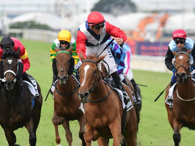 Winning Ways wins the Queensland Oaks at Doomben. Picture: Trackside Photography