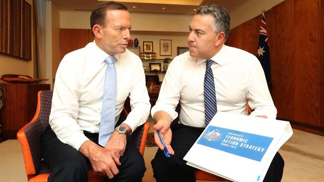 Then prime minister Tony Abbott and treasurer Joe Hockey ahead of the 2014 budget. Picture: Gary Ramage.