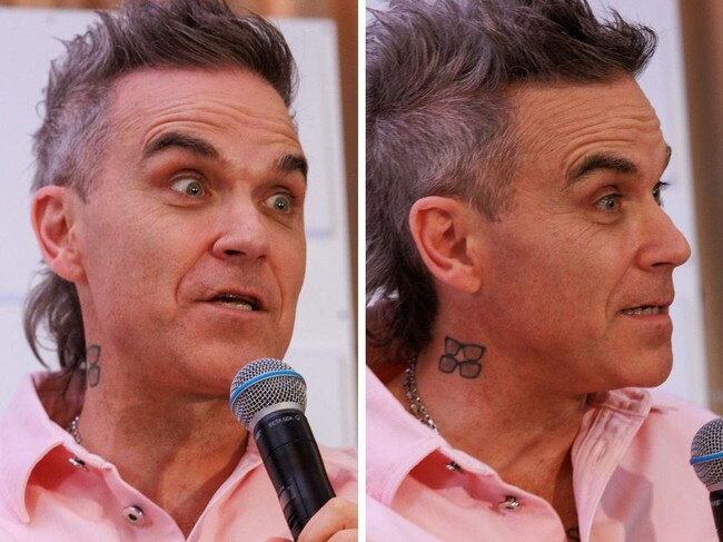 Robbie Williams at a Sydney press conference on Tuesday. Picture: