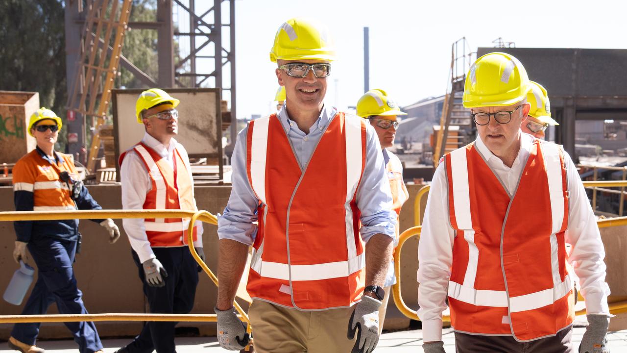 South Australian Premier Peter Malinauskas and Prime Minister Anthony Albanese at Whyalla’s steelworks. Picture: Tim Joy