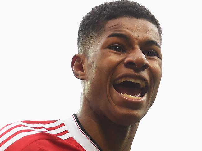 MANCHESTER, ENGLAND - MARCH 20: Marcus Rashford of Manchester United celebrates as he scores their first goal during the Barclays Premier League match between Manchester City and Manchester United at Etihad Stadium on March 20, 2016 in Manchester, United Kingdom. (Photo by Michael Regan/Getty Images)