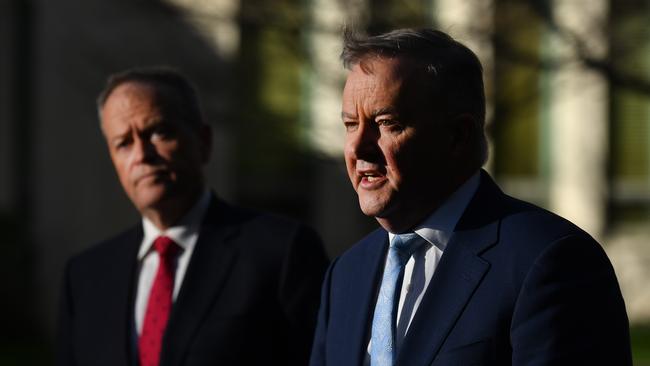 Bill Shorten, left, and Anthony Albanese at Parliament House in Canberra on Tuesday. Picture: AAP