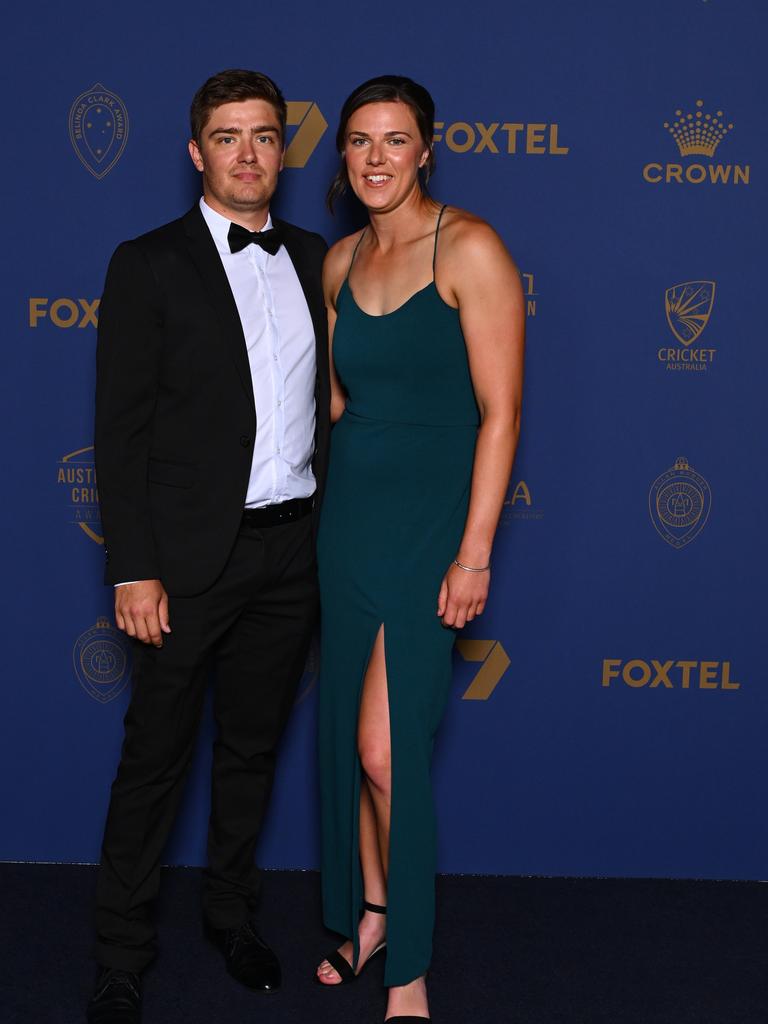 Tahlia McGrath and Cameron Nesbitt arrive ahead of the 2024 Cricket Australia Awards at Crown Palladium.(Photo by Morgan Hancock/Getty Images for Cricket Australia)