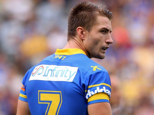 SYDNEY, NEW SOUTH WALES - MARCH 28: Kieran Foran of the Eels looks on during the round four NRL match between the Wests Tigers and the Parramatta Eels at ANZ Stadium on March 28, 2016 in Sydney, Australia. (Photo by Matt Blyth/Getty Images)