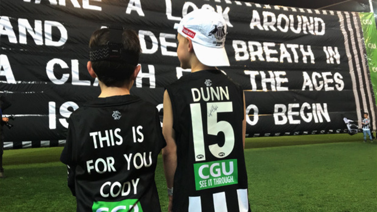 Collingwood's junior mascots ahead of the preliminary final against Richmond.
