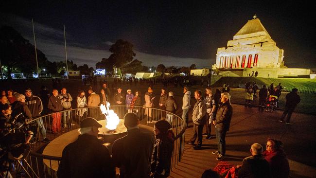 People gather for the Anzac Day Dawn Service at The Shrine of Remembrance in Melbourne. Picture: NCA NewsWire / David Geraghty