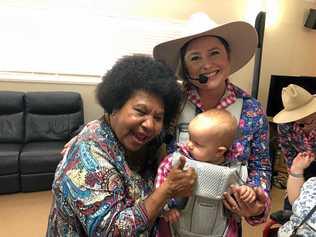 SHOWTIME: Blue Care client Maddie with Blue Gum Farm TV creator Cilla Pershouse and her baby Greta. Picture: Contibuted