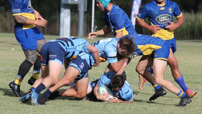 Helensvale Hogs vs Gold Coast Eagles rugby union clash.Helensvale Player No14 Liam BurgesEagles Player NoPic Mike Batterham