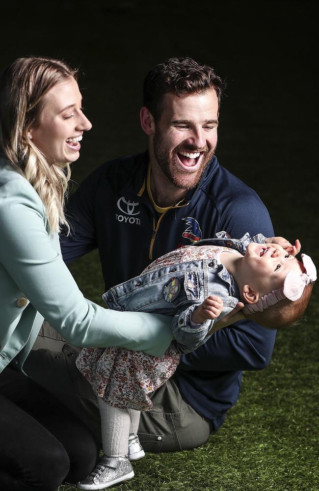 Andy Otten with wife Emmalyn and daughter Mayla, 11 months, yesterday. Picture: Sarah Reed.