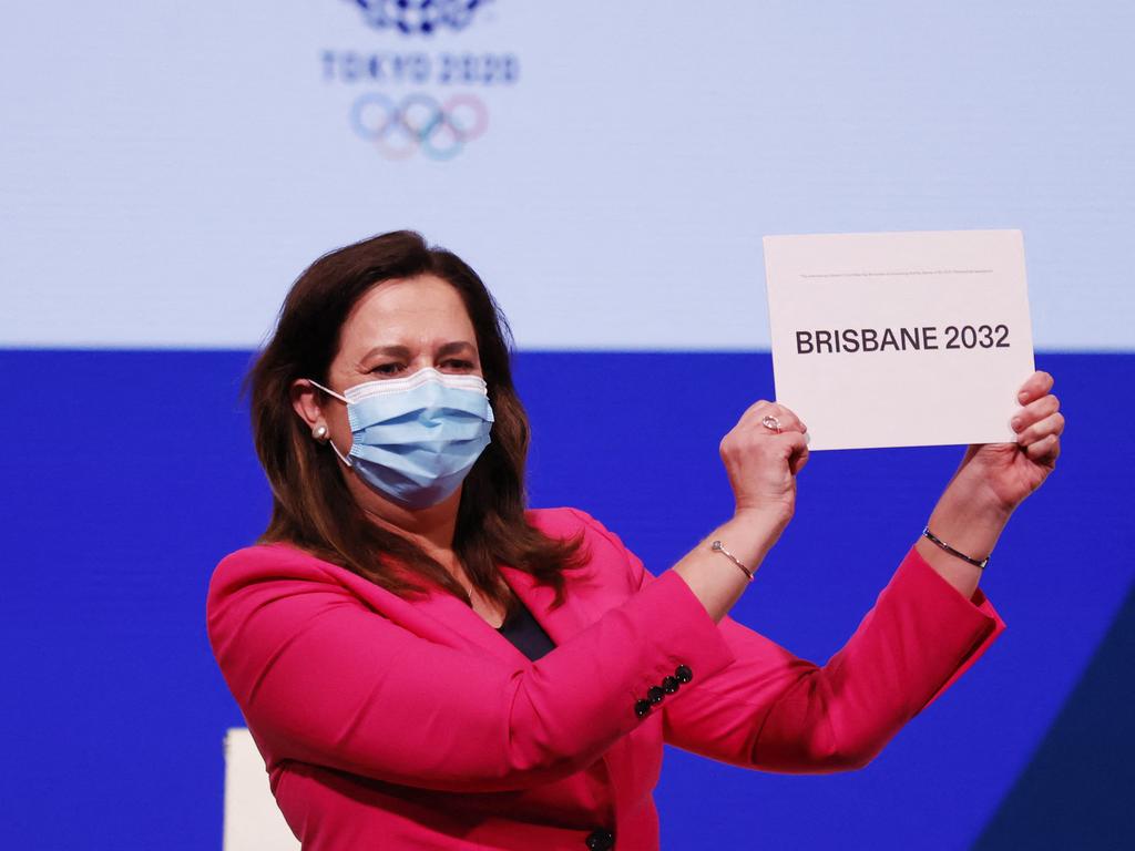 Queensland Premier Annastacia Palaszczuk celebrates after Brisbane was announced as the 2032 Summer Olympics’ host city. Picture: Toru Hanai / POOL / AFP