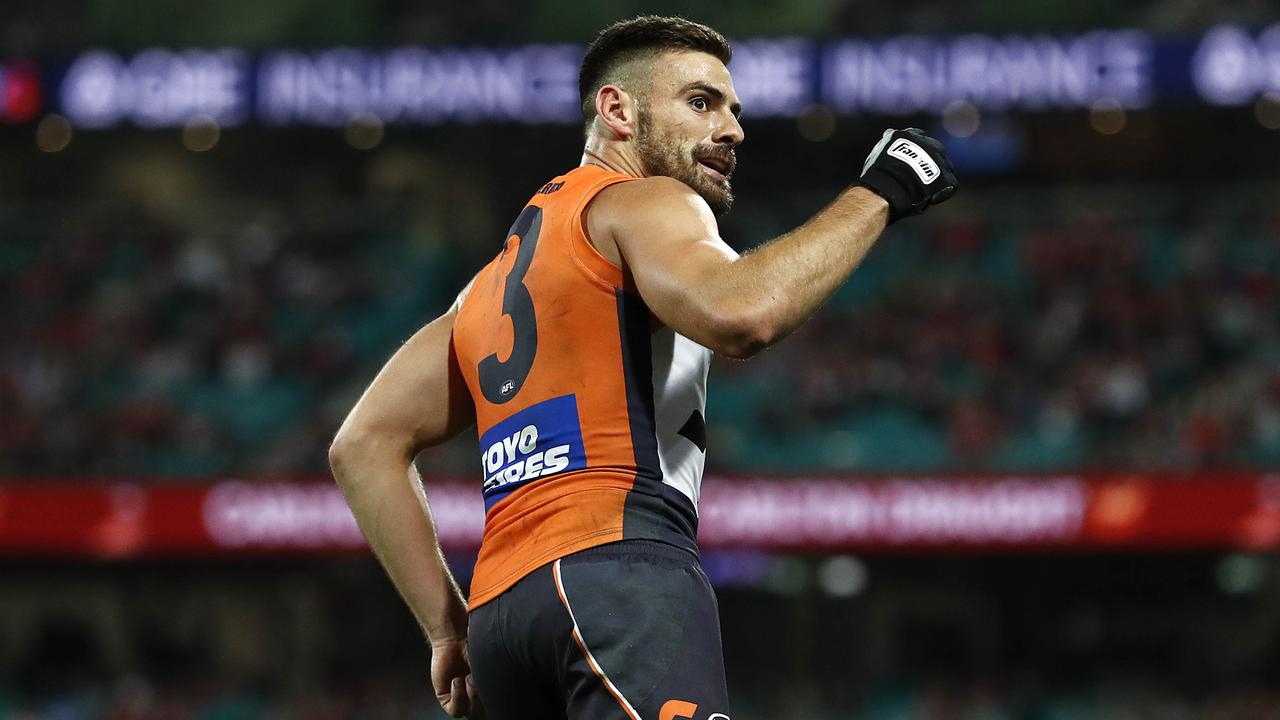 Stephen Coniglio celebrates a goal this season.