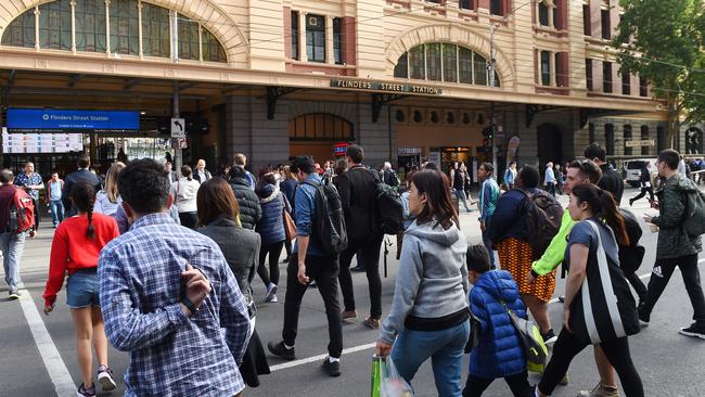 The intersection of Flinders Street and Elizabeth Street has been identified as a major choke point for pedestrians. Picture: Josie Hayden